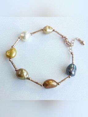 Modernist Baroque Pearl Tri Color Bracelet Large NWT